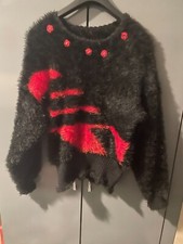 Women black/red eyelashes long sleeves knitted jumper 12/14