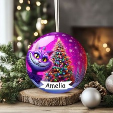 Personalised Cheshire Cat Christmas Printed bauble Acrylic Gift Tag df308