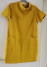 Vintage 60s Style Shift Dress with Pockets Mustard Size 14 Mod Scooter