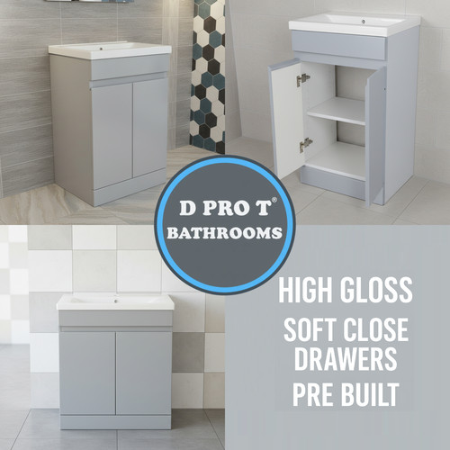 Gloss light grey bathroom - light,
