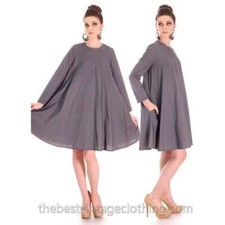 Vintage 1970s Scandinavian Designer Vuokko Gray Stripe A-Line Mini Dress XS