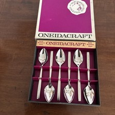 6 x Vintage Boxed Oneida Craft 'Vanessa' Stainless Steel 4.5" Coffee Spoons