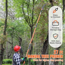 Manual Pole Saw Extendable Tree Pruner 7.3-27ft Fiberglass Pole Hook Steel Blade