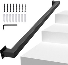 3FT/90CM Square Tube Handrail,Wall Mount Staircase Handrail Modern BLACK