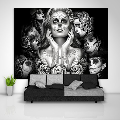 Skull lady tapestry art wall - lady,