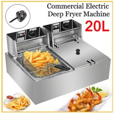 20L Commercial Electric Deep Fryer Fat Chip Twin Dual Tank Stainless Steel 5000W