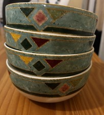 Royal Doulton Japora 4x Cereal Bowls 6” Green Triangles Excellent Hardly Used