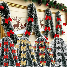 Christmas Decoration Green Tinsel Ribbon Bow 2/10M Tree Garland DIY Wreath Party