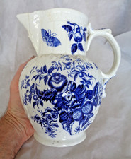 18TH CENTURY FIRST PERIOD WORCESTER BLUE & WHITE LARGE JUG / PITCHER