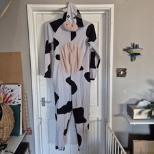 'Cedar Wood' Cow Print Fleece One Piece Small Hooded Pyjamas Nightwear Costume