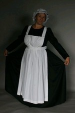 Black And White Long Victorian Maid Pinny & Hat Mop Costume Fancy Dress 14-18 