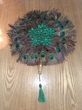 Peacock  Feather African , Indian Hand Fan , Bridal,  Dancer , Extra Large Green