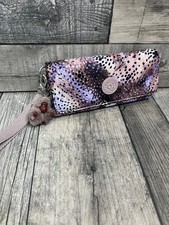 Kipling Womens Rubi Wallet Purse Purple Animal Print Wristlet Monkey Charm Gift