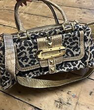 00s Guess Cheetah Leopard Print Black & Gold Shoulder Bag with Detachable Strap