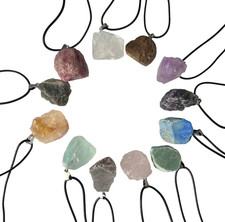 UK Seller! Raw Stone Gemstone Pendant Necklace Calming Healing Anxiety Relief