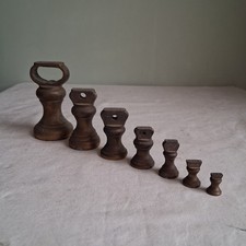 Matching Set of 7 Vintage Brass Bell Weights 1Lb to 1/4 Oz Kitchen Scales