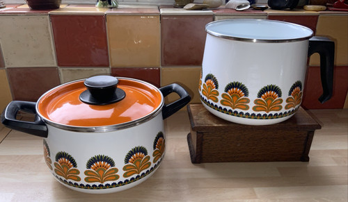 Vintage retro enamel casserole - vintage,