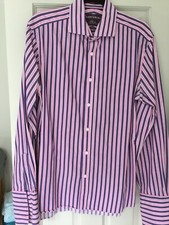 Mens Marks and Spencer Sartorial Pink/ Mauve Striped Shirt Size 15.5 Slimfit