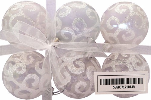 Clear baubles with white - clear,