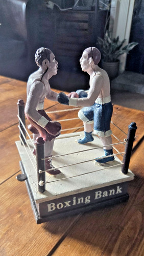 Vintage cast iron boxing bank - cast,