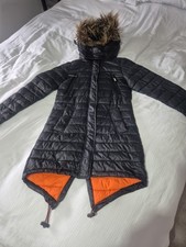 Superdry Womens The Super Fuji Coat - Lightweight Black, Orange Lining Size S