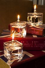 Set of 3 Mini Cube Glass Oil Lamps for use with Sootless and Odourless Lamp Oil