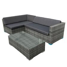 Grey Rattan Corner Sofa Set with Grey Cushions & Coffee Table