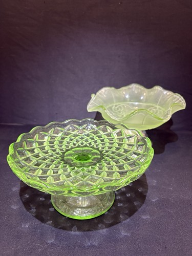 Two green vintage glass - green, cake