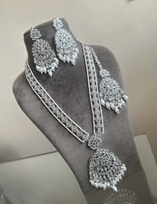 Imitation Silver Mala set Pakistani Long Necklace Rani Haar Indian Long Mala