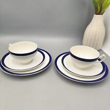 Shelley Late Foley Ceramic Trios Tea Cups Saucers Plates x2 Blue White Tea for 2