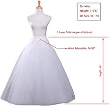 RULTA UK White 3-Layers Tulle Hoopless Wedding Dress Underskirt Petticoat New hj