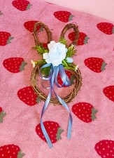 Bunny Rabbit Brown and Blue Floral Easter Wreath Home Door Decor