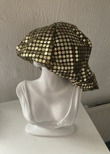 00’S Vintage Topshop Gold Sequin/Black Stretch 70’S Style Glam Rock Hat BNWOT