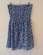 Blue Floral Strapless Smocked
