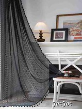 NEW Lace Net Curtain Panel Slot Top Plain Blackout Curtain Single Panel Tassels