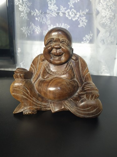 Wooden happy buddha - wooden,