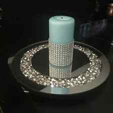 25cm LARGE ROUND CRUSHED JEWELS DIAMANTE MIRRORED CANDLE PLATE WEDDING TABLE NEW