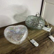 New set of 2 Matalan large glass heart & bauble shape hanging decorations 