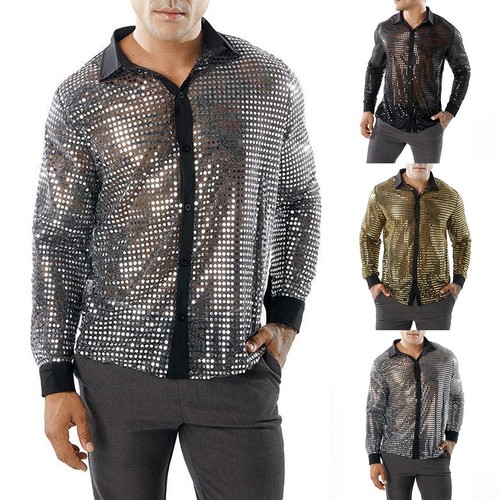Retro 70s disco sequined shirt - disco,