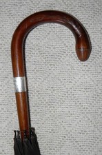 Edwardian Black Umbrella Crook Handle Silver Collar Hallmarked 1910 By J. Howell