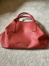 Adolfo Dominguez Leather Hand Bag With Detachable Makeup / Clutch Bag In Coral