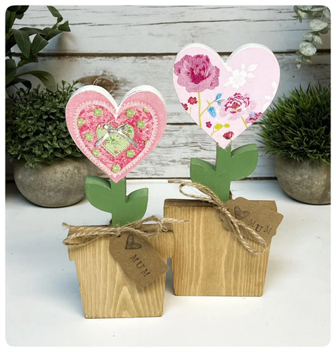 Wooden flower heart pot - wooden,