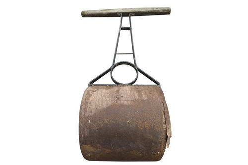 Weathered steel lawn roller - lawn,