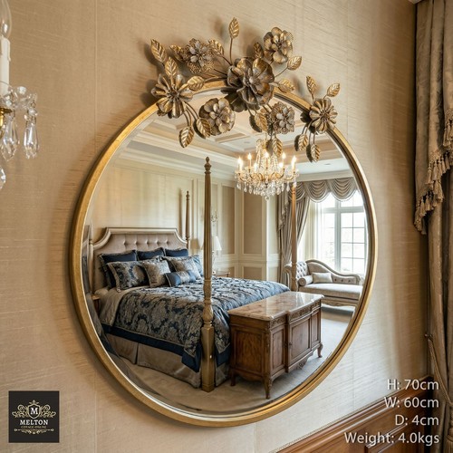 Round wall mirror with - round, flower