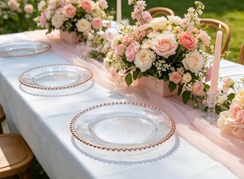 Clear charger plates - ,, rose