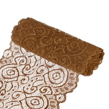 15-Yard 7.1 Inch Wide Elastic Lace Fabric, Ribbon Stretchy Trim Light Coffee