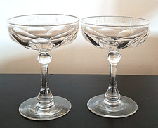 TWO ANTIQUE ART DECO CHAMPAGNE GLASSES FACET CUT CRYSTAL c.1930