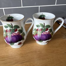 2 x Garden Fruits ( plums ) Orchard Mugs Fine China Pair By Waterside