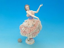 LARGE DRESDEN SITZENDORF PORCELAIN LACE DANCING FIGURINE