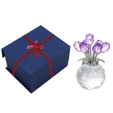 Crystal Rose Flower Figurine Vase Ornament with Gift Box+Ribbon Home Xmas Decor